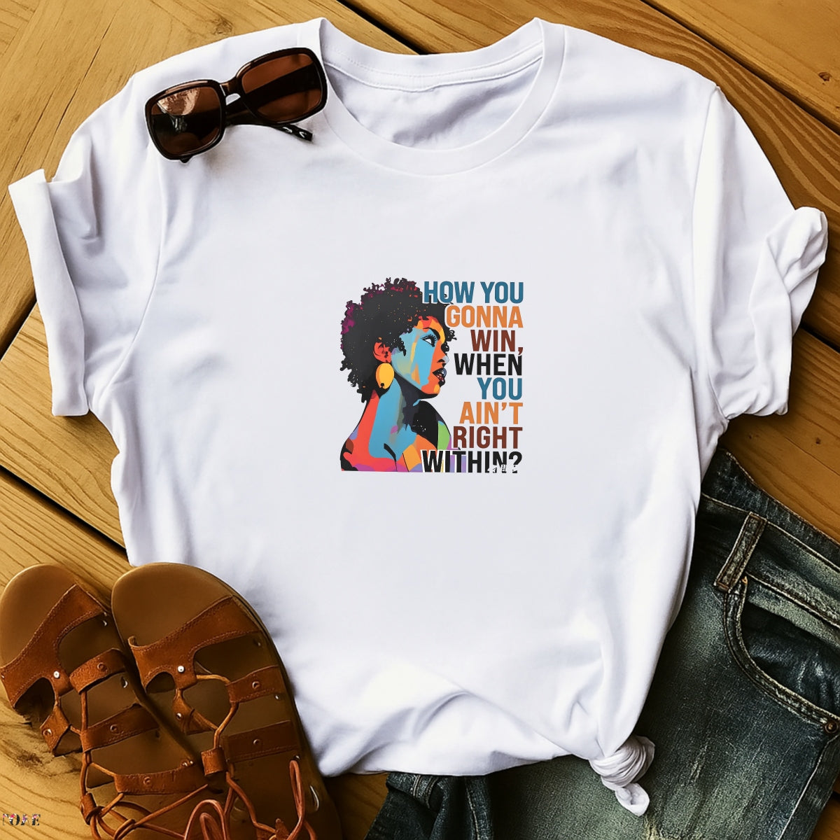 Empowering African-American Woman DTF Heat Transfer Sticker , 'HOW YOU GONNA WIN WHEN YOU AIN'T RIGHT WITHIN?' Motivational Quote Art , Bold Block Face Design for T-Shirts, Hoodies, Tote Bags, Aprons
