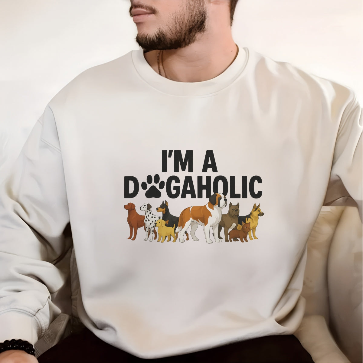 DTF Heat Transfer Iron On Sticker ,All-Breed Dog Collection with Paw Print "DOG" Design and "I'M A DOG AHOLIC" Text , Playful Cartoon Sticker for T-Shirts, Hoodies, Tote Bags