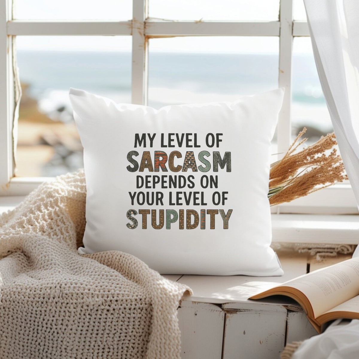 Funny Sarcasm Iron-On Transfer, ‘My Level of Sarcasm Depends on Your Level of Stupidity’,Vintage Style Heat Press Decal for T-Shirts, Bags, DIY Crafts