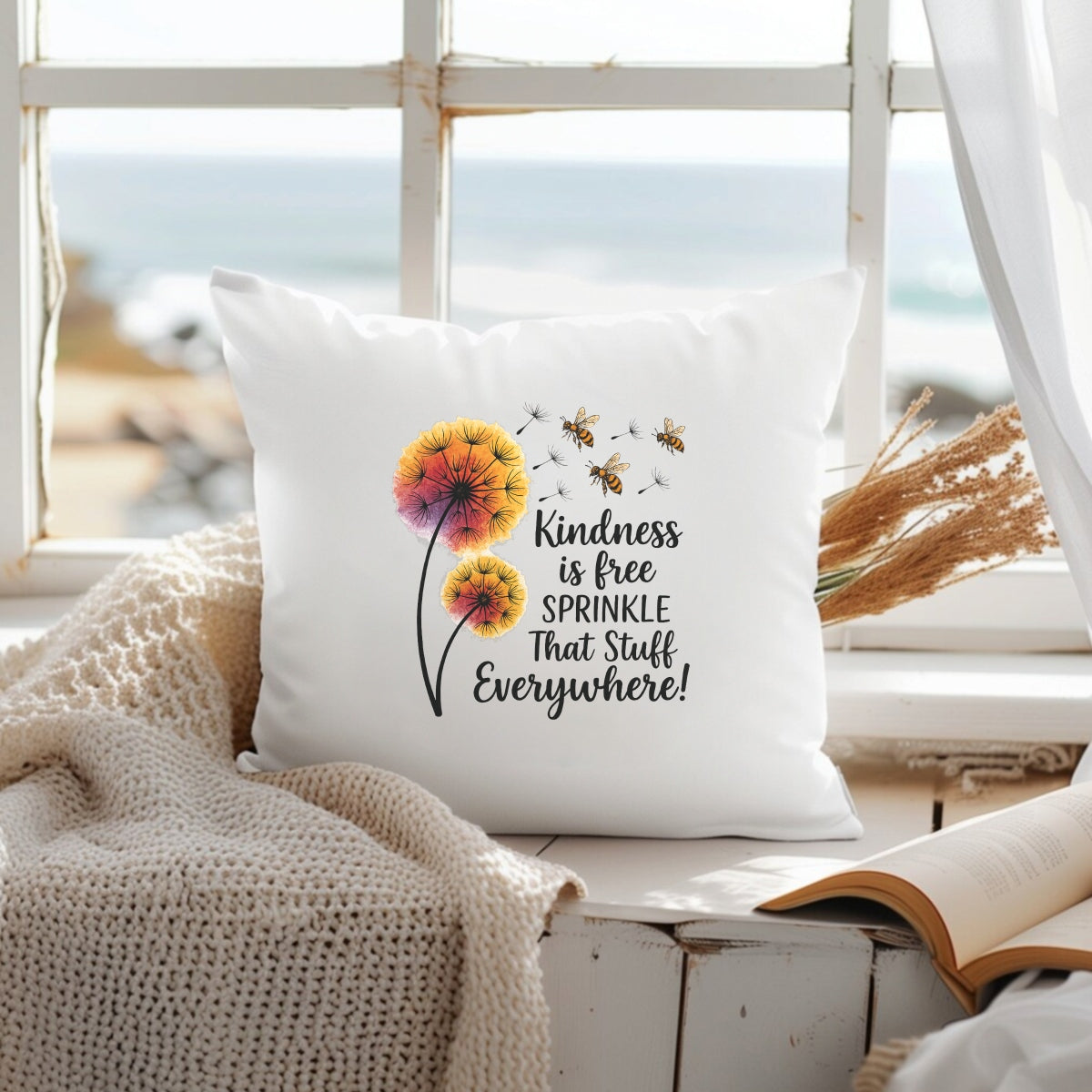 Kindness Quote Iron-On Transfer ,  Colorful Dandelion and Bee DIY Patch for T-Shirts, Tote Bags, Gifts , Aesthetic Heat Press Decal for all