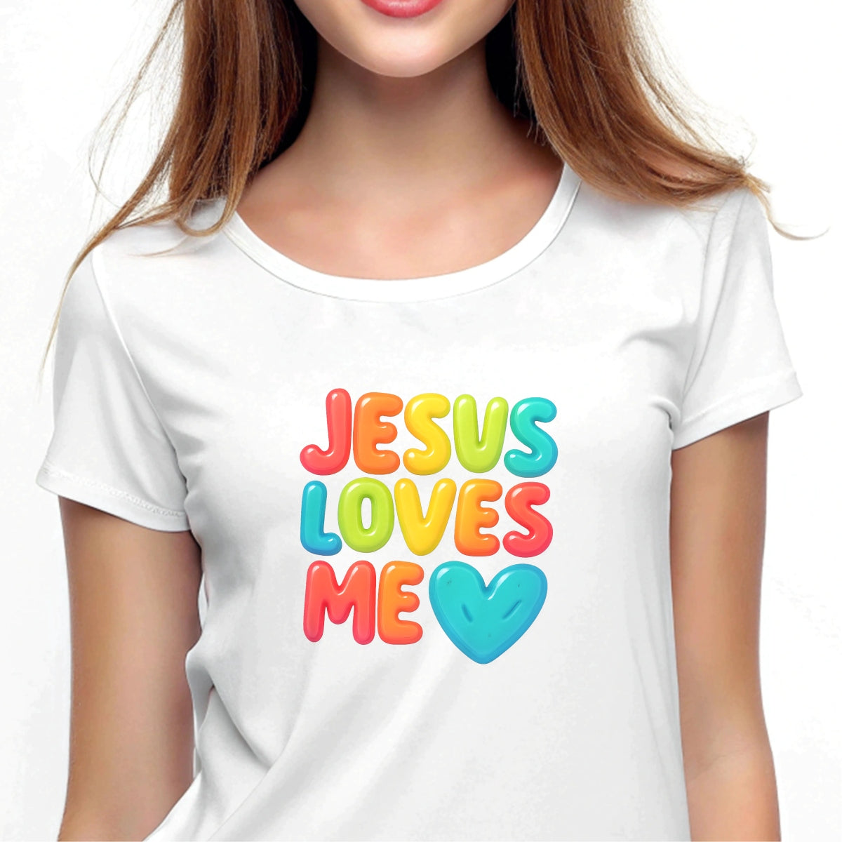 Jesus Loves Me DTF Transfer for T-Shirts,Christian Faith Heat Press Iron-On Decal, Bible Verse Religious Sublimation Print for White Tee