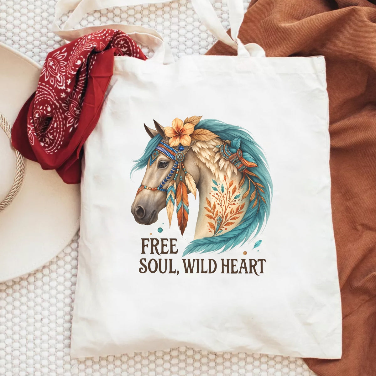 Colorful Horse "Free Soul, Wild Heart" Designs DIY Iron-On Transfer Stickers , Washable, Heat Press Decals for T-Shirts