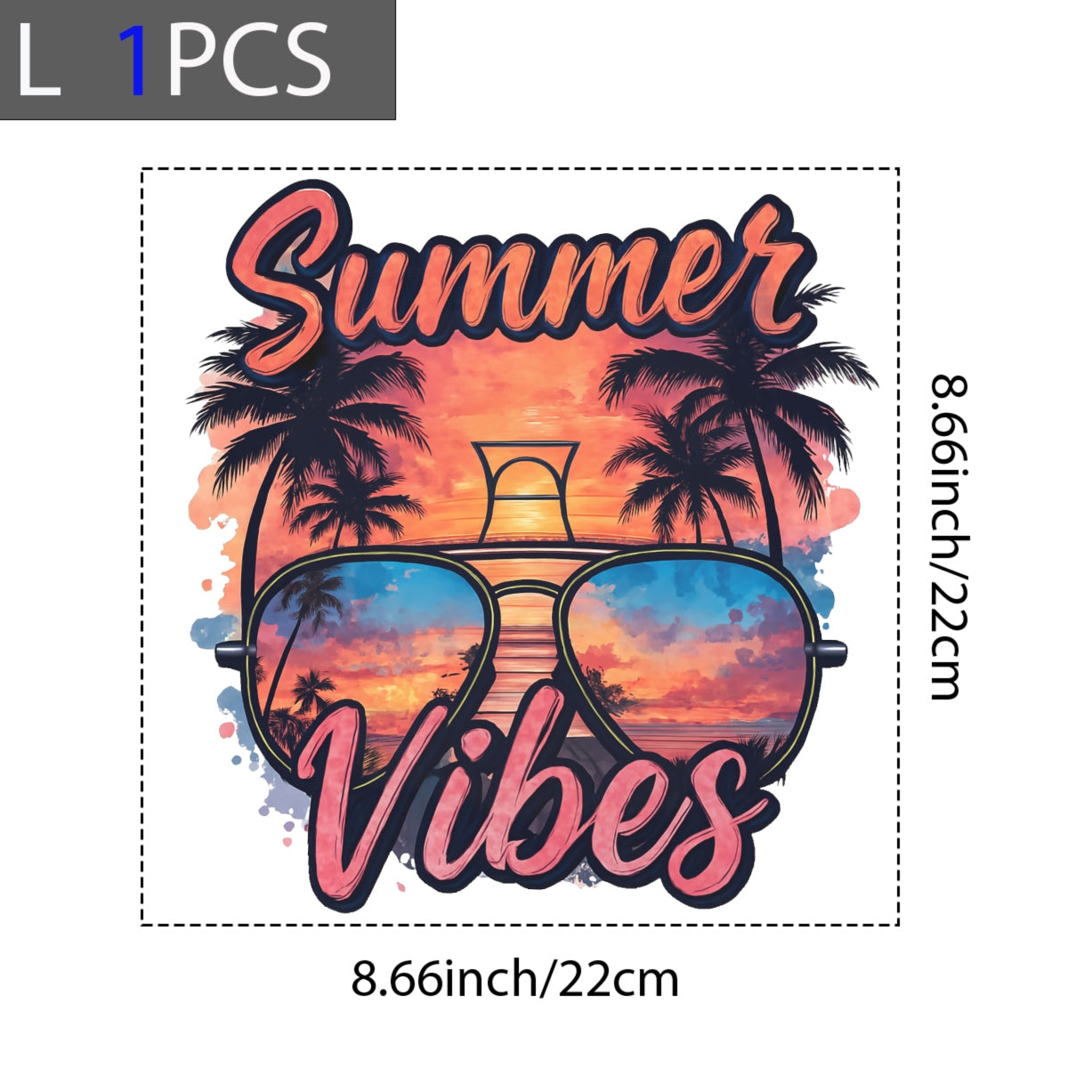 Summer Vibes DTF Transfer for T-Shirts,Trendy Heat Press Iron-On Patch,Retro Beach Sunglasses Palm Tree Sunset Design,DIY Summer Shirt Decoration for Sublimation, Apparel & Crafts