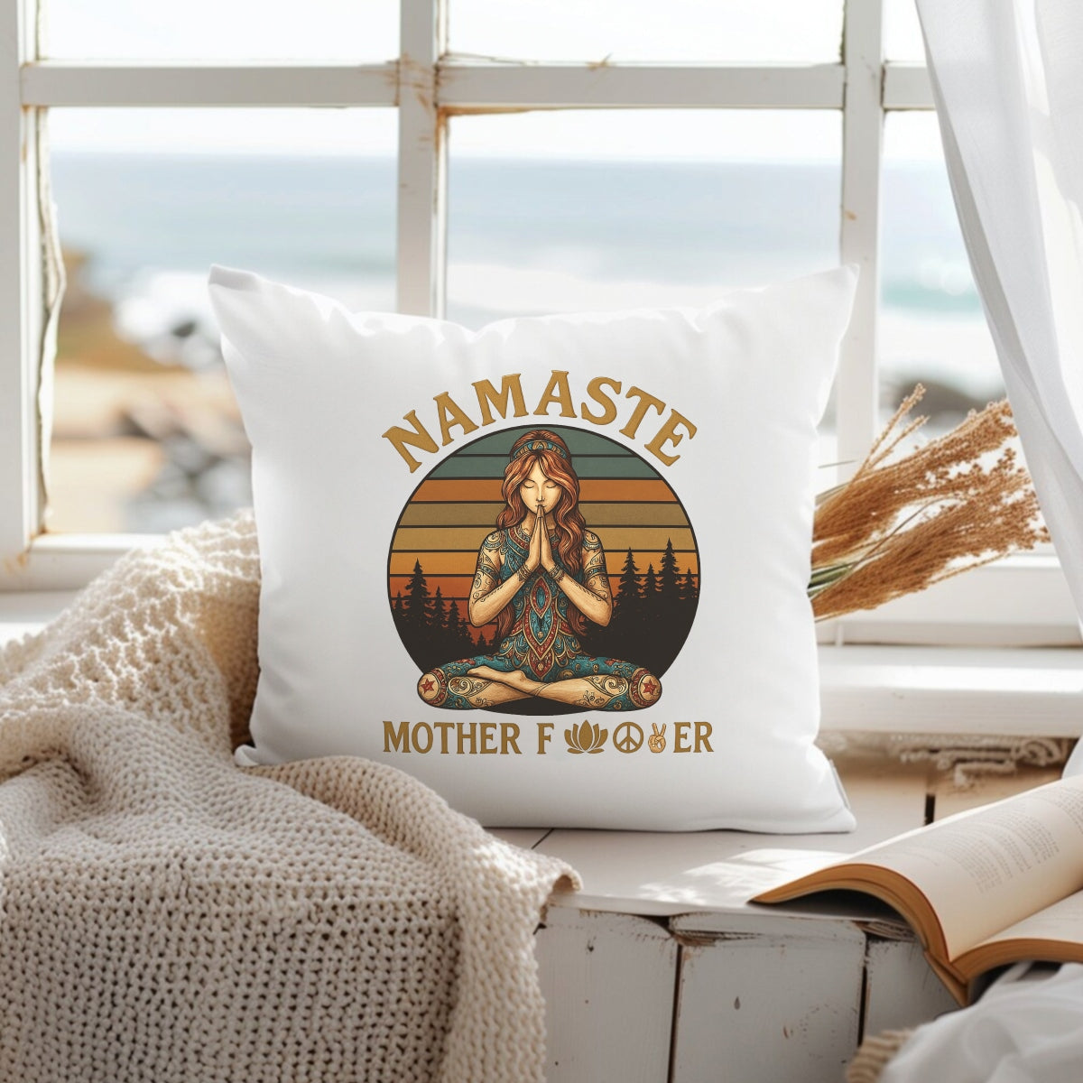 Boho Hippie Namaste Iron On Transfer, Funny Yoga Meditation Patch for T-Shirts, Retro Spiritual Peace Design, Heat Press Vinyl for DIY Clothing