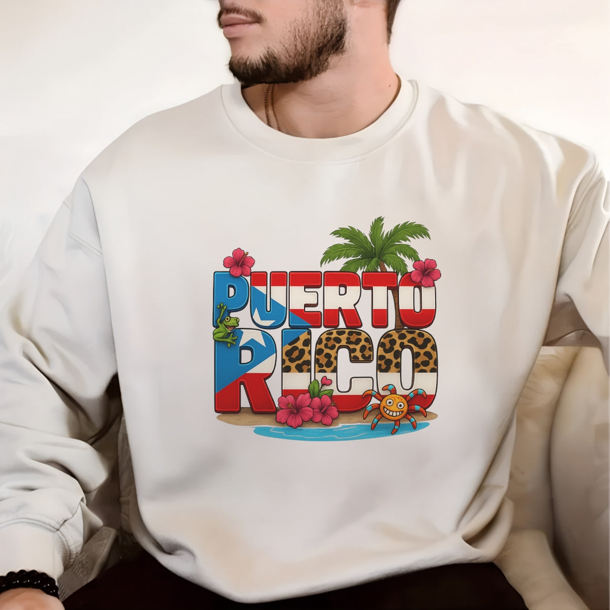 DTF Heat Transfer Iron On Sticker Puerto Rico Design Tropical Floral Palm Tree Hibiscus for T-Shirts Jeans Hoodies Bags DIY Crafts