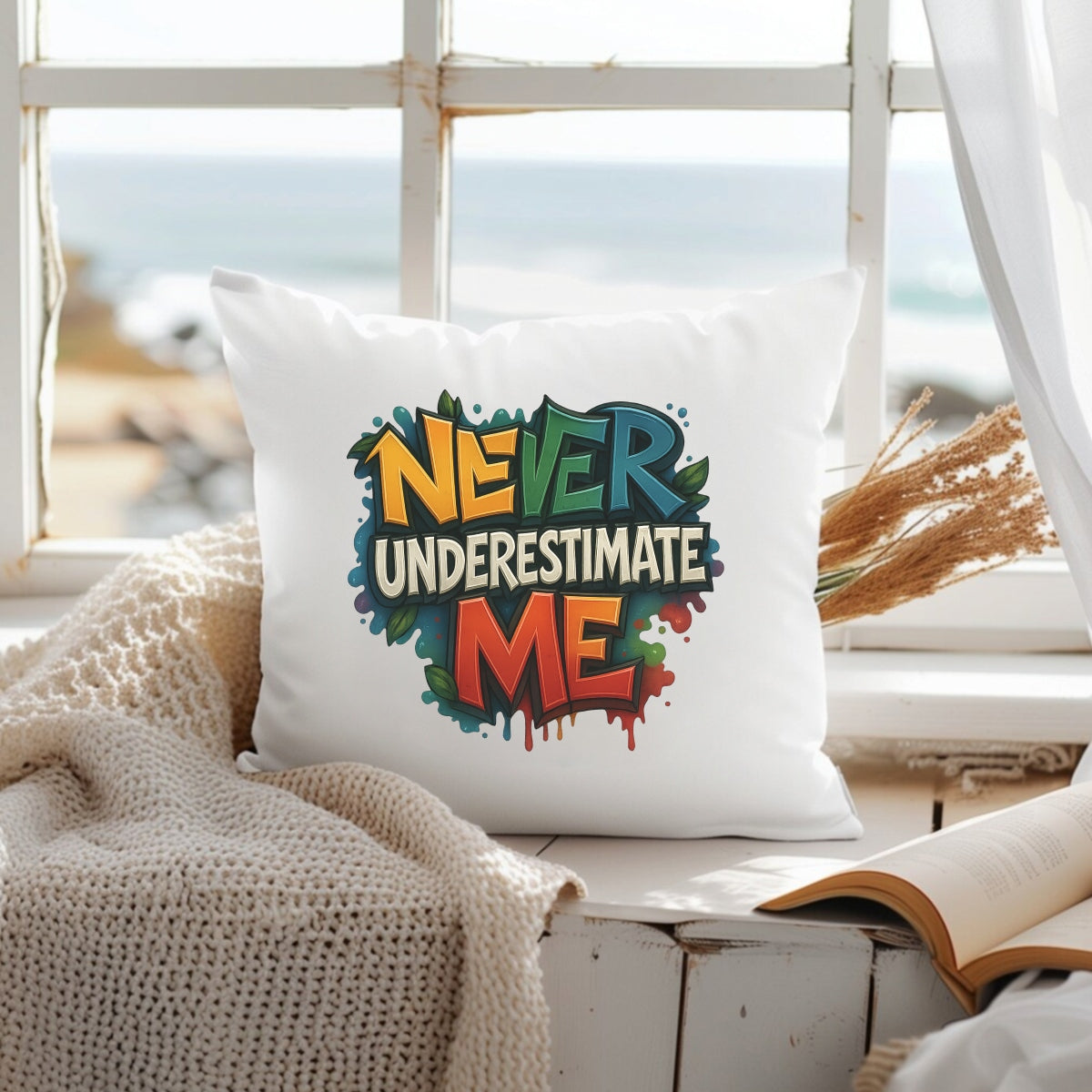 Never Underestimate Me" Graffiti DTF Transfer , Bold Street Style Iron-On Heat Press Decal for DIY T-Shirts,  Hoodies, Bags ,3D Look,  Vibrant Colors,  Motivational Quote Patch