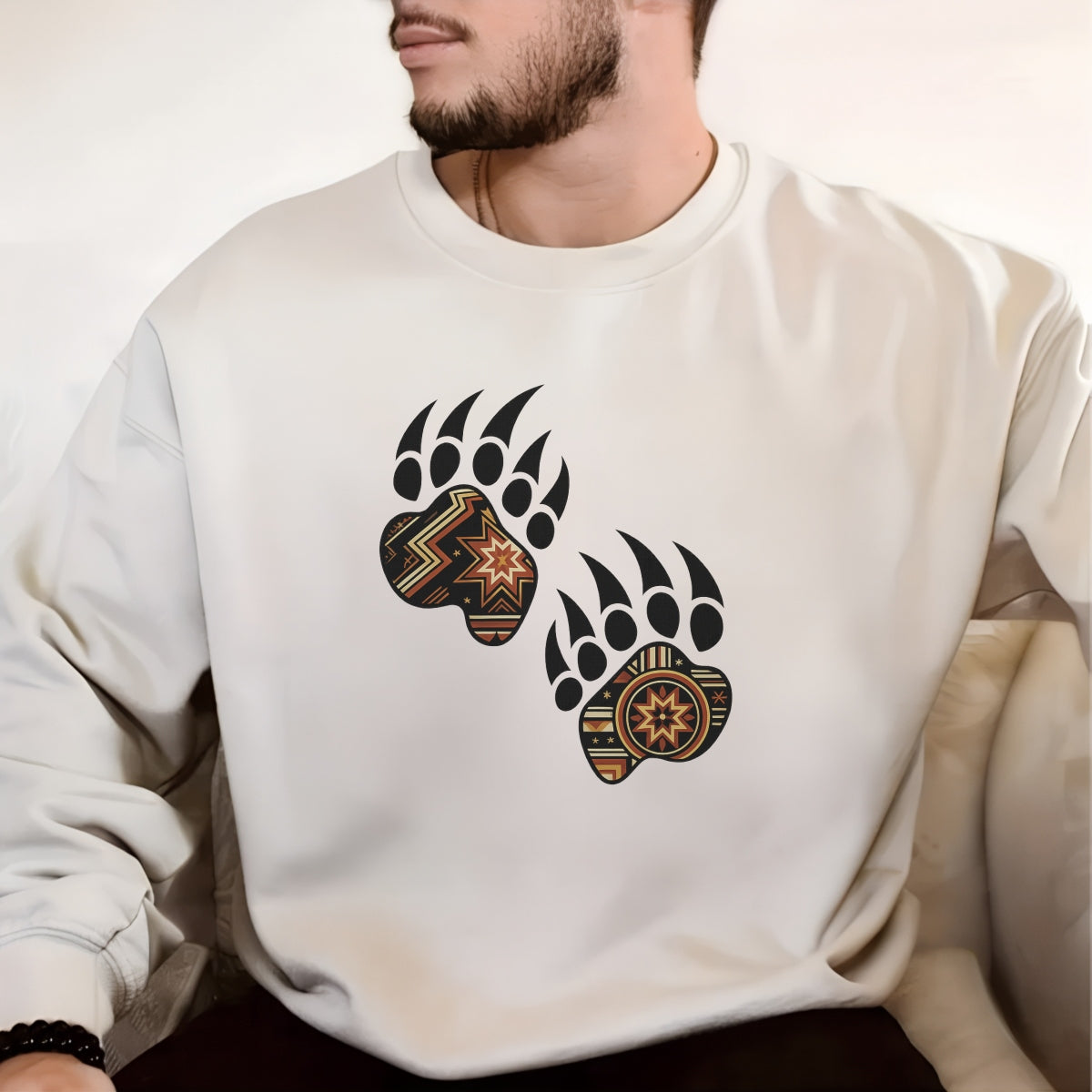 DTF Heat Transfer Iron On Sticker , Bear Paw Print, Tribal Ethnic Style, Geometric Star Patterns, for Clothing Jeans T-Shirt Boots Hat Bag Backpack