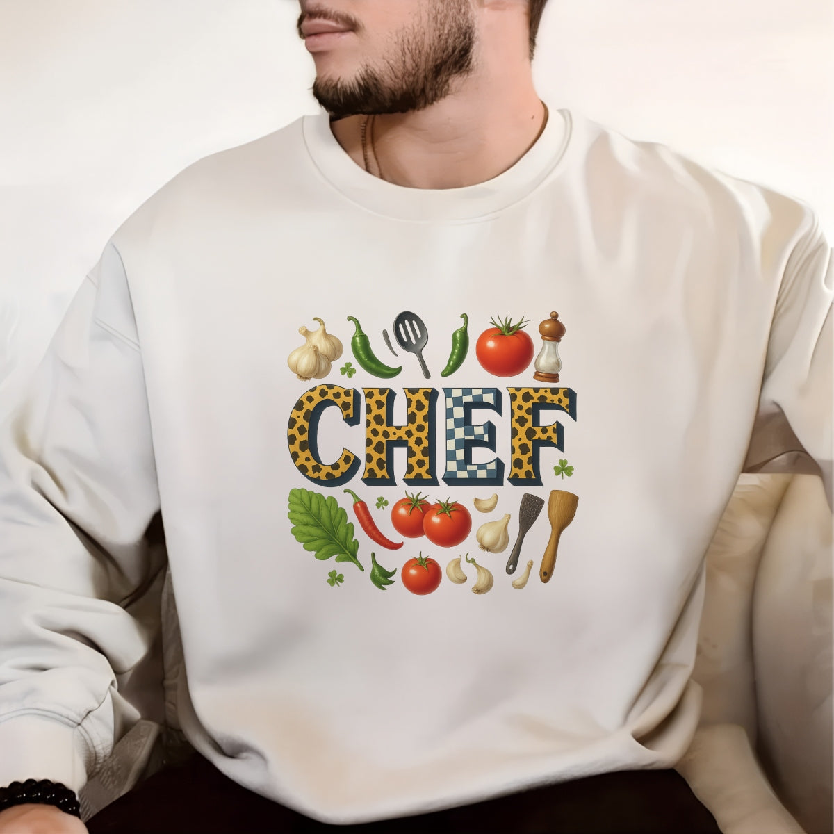 DTF Heat Transfer Iron On Sticker , Vibrant Chef, Garlic, Chili Peppers and Kitchen Tools , Wholesome Kitchen Aesthetic Sticker for Home Decor, Cooking Enthusiast Apparel and Tote Bags