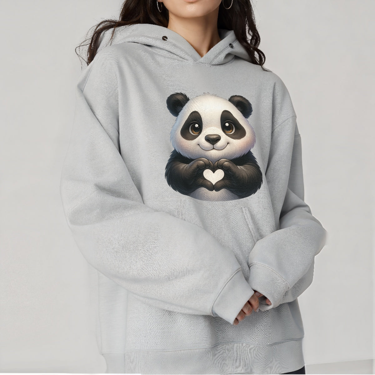 DTF Heat Transfer Iron On Sticker,Cute Panda with Heart Hands Design for DIY Shirt, Tote Bag, Animal Lover Gift, Aesthetic Graphic Patch
