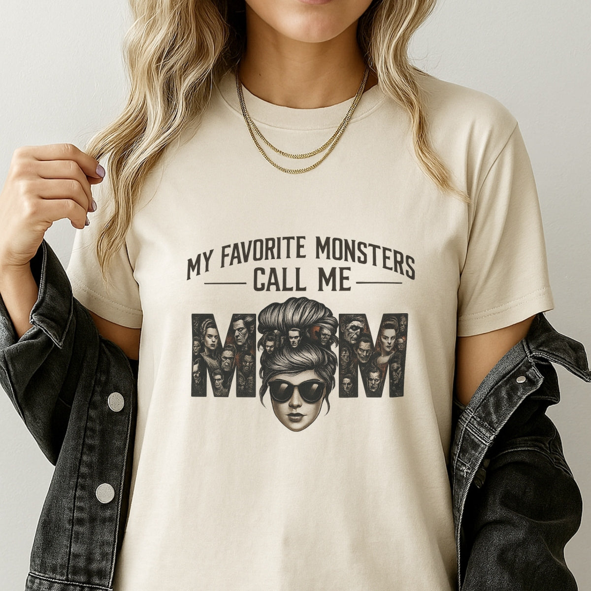 Vintage Monster Mom DTF Transfer,My Favorite Monsters Call Me Mom,Retro Horror Iron-On Heat Transfer for T-Shirts, Halloween, Mother’s Day, DIY Gifts