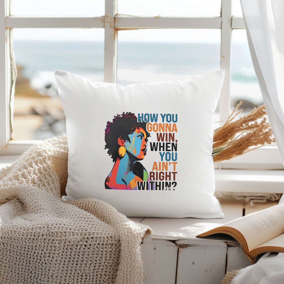 Empowering African-American Woman DTF Heat Transfer Sticker , 'HOW YOU GONNA WIN WHEN YOU AIN'T RIGHT WITHIN?' Motivational Quote Art , Bold Block Face Design for T-Shirts, Hoodies, Tote Bags, Aprons