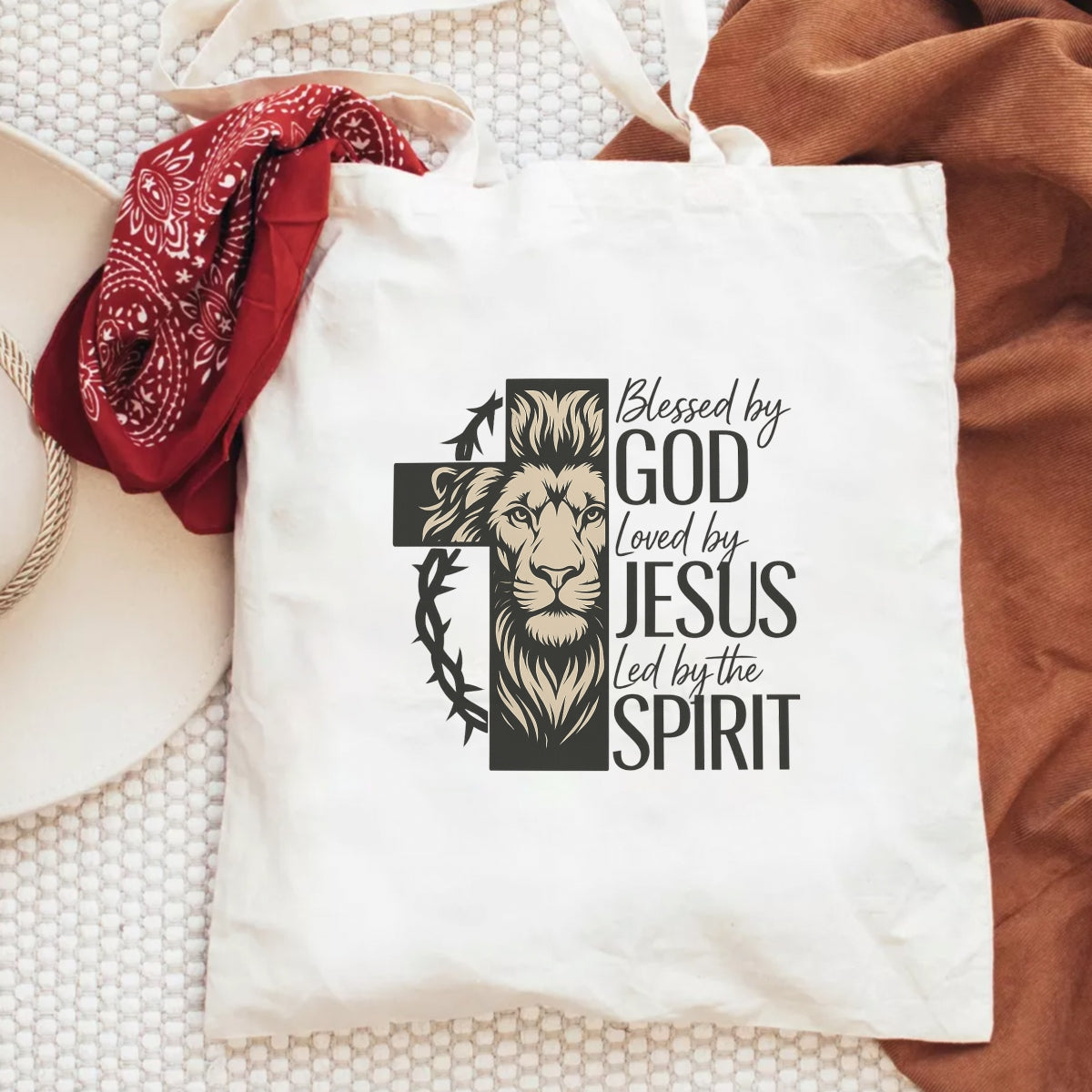 Christian Lion Cross DTF Transfer, Blessed by God, Loved by Jesus, Led by the Spirit , Heat Press Iron-On for T-Shirts, Hoodies, Tote Bags