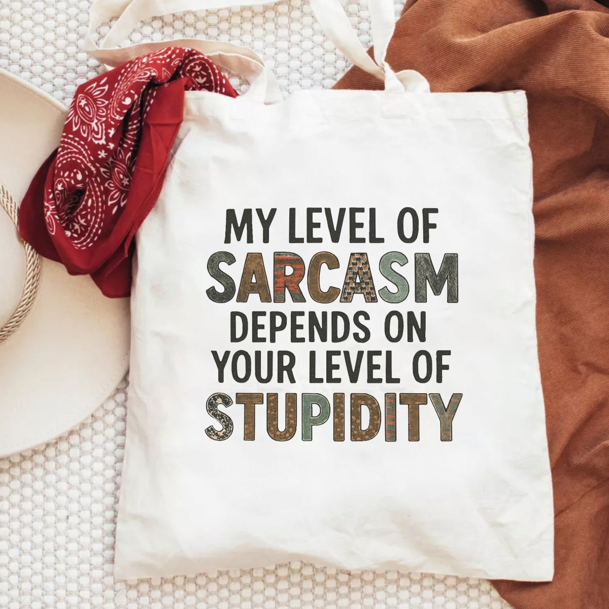 Funny Sarcasm Iron-On Transfer, ‘My Level of Sarcasm Depends on Your Level of Stupidity’,Vintage Style Heat Press Decal for T-Shirts, Bags, DIY Crafts