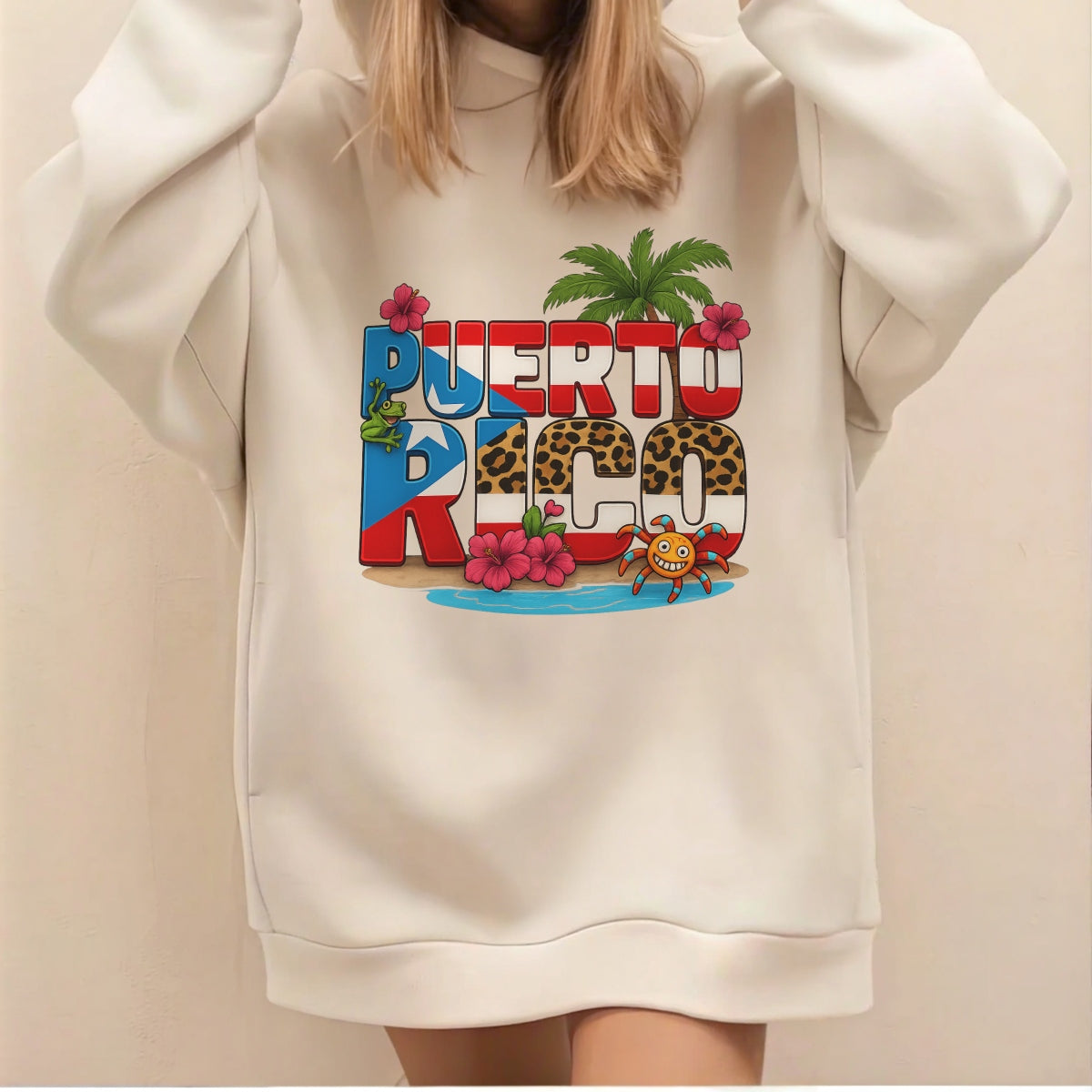 DTF Heat Transfer Iron On Sticker Puerto Rico Design Tropical Floral Palm Tree Hibiscus for T-Shirts Jeans Hoodies Bags DIY Crafts