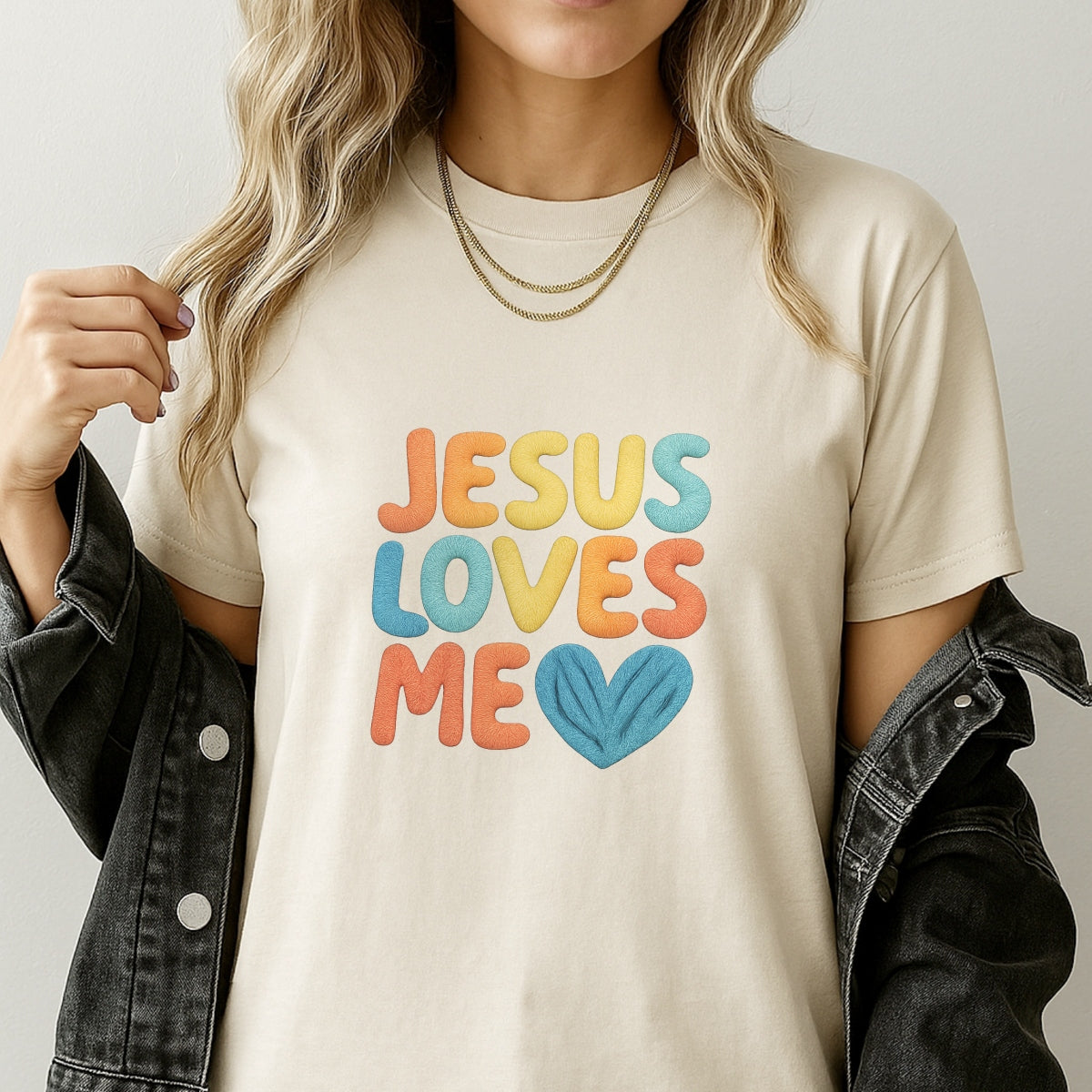 Jesus Loves Me DTF Transfer for T-Shirts,Christian Faith Heat Press Iron-On Decal, Bible Verse Religious Sublimation Print for White Tee
