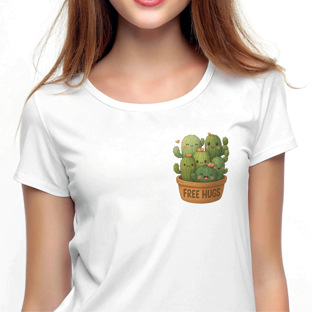 Cute Cactus "Free Hugs" Iron-On Transfer,Funny DTF Heat Transfer Patch for T-Shirts, Tote Bags, Hoodies