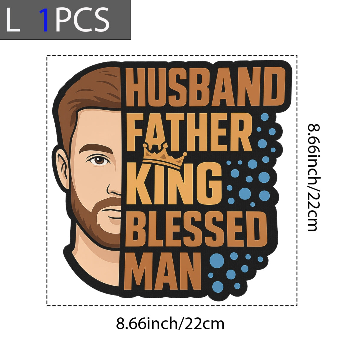 DTF Heat Transfer Iron On Sticker , Husband Father King Blessed Man Design , Family Pride Art and Apparel Decal for T-Shirts, Hoodies, Tote Bags
