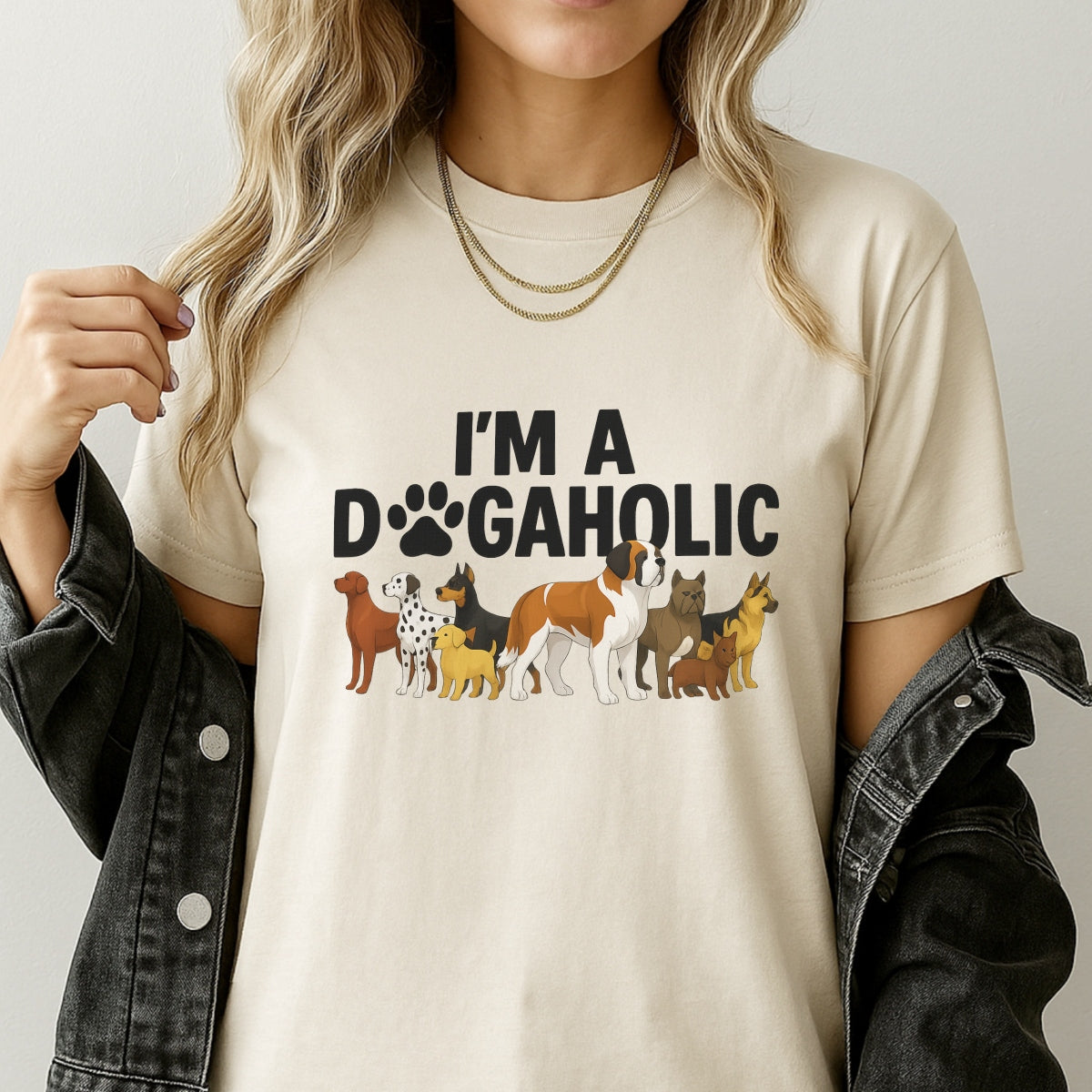 DTF Heat Transfer Iron On Sticker ,All-Breed Dog Collection with Paw Print "DOG" Design and "I'M A DOG AHOLIC" Text , Playful Cartoon Sticker for T-Shirts, Hoodies, Tote Bags