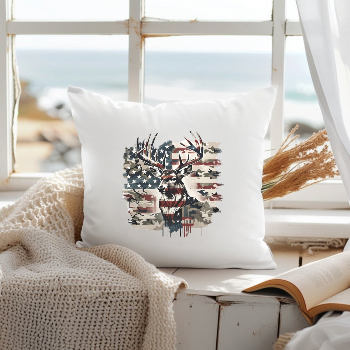 American Flag Deer DTF Iron-On Sticker , Patriotic Camouflage Hunting Decal , Waterproof Vinyl Transfer for T-Shirts