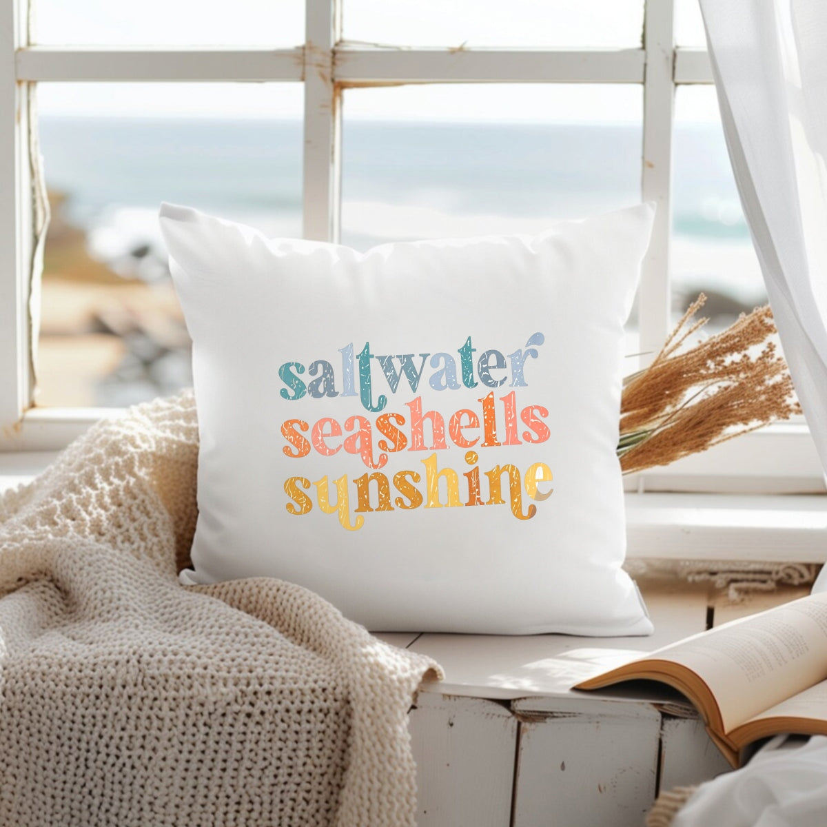 Ocean-Themed DTF Iron-On Transfer Sticker , Vintage Saltwater Seashells and Sunshine Design , Retro Beach Decal for T-Shirts, Hoodies, Tote Bags