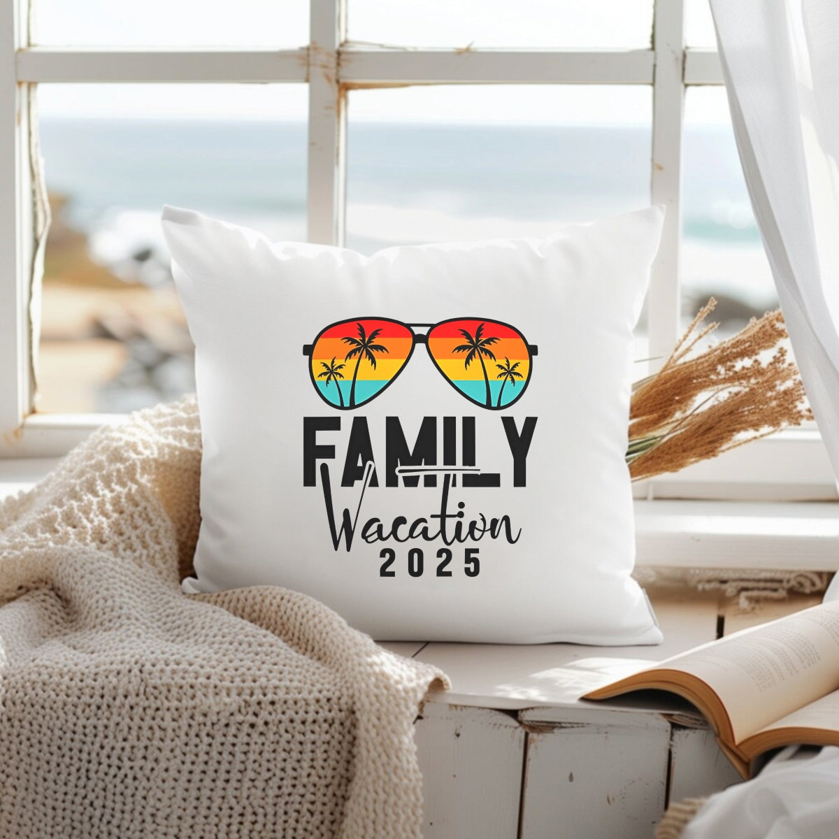 2025 Family Vacation DTF Iron-On Transfer , Beach Vibes Sunglasses Design with Gradient Lenses , Palm Tree and Sunset Sticker Waterproof Heat Press Sticker for T-Shirts, Hoodies, Tote Bags