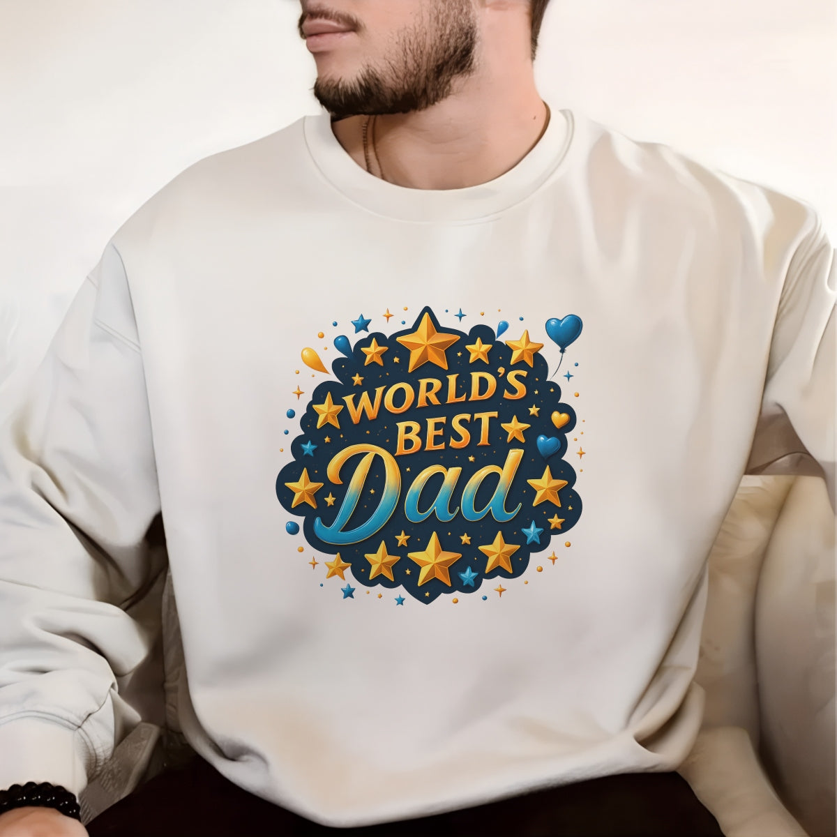 DTF Heat Transfer Iron On Sticker,World's Best Dad with Stars and Balloons Design for DIY Father's Day Shirt, Gift for Dad, Appreciation Holiday Decoration