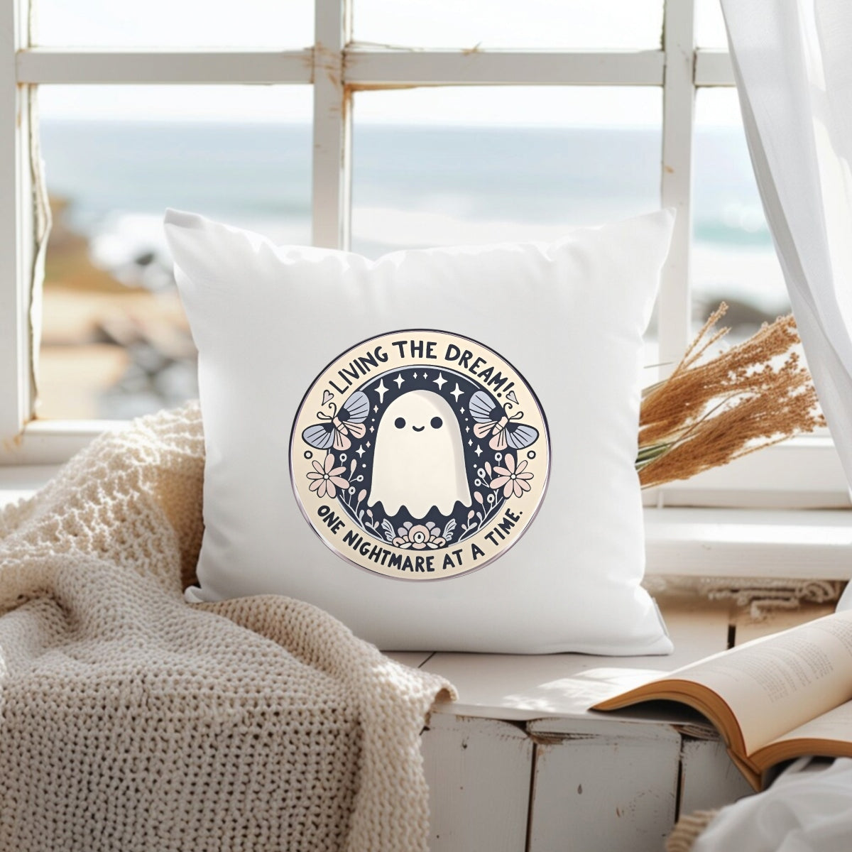 Cute Ghost DTF Iron-On Transfer Sticker,Pastel Starry Design with Butterflies & Flowers , Halloween  Decor for Tote Bags, Hoodies
