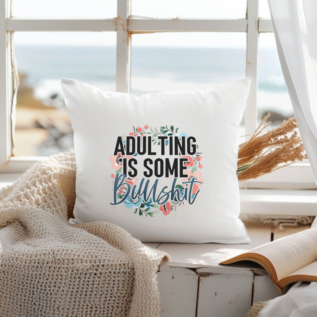Adulting Is Bullshit DTF Transfer Sticker ,Sarcasm Art Floral Decal,Motivational Quote Iron-On Sticker for Apparel