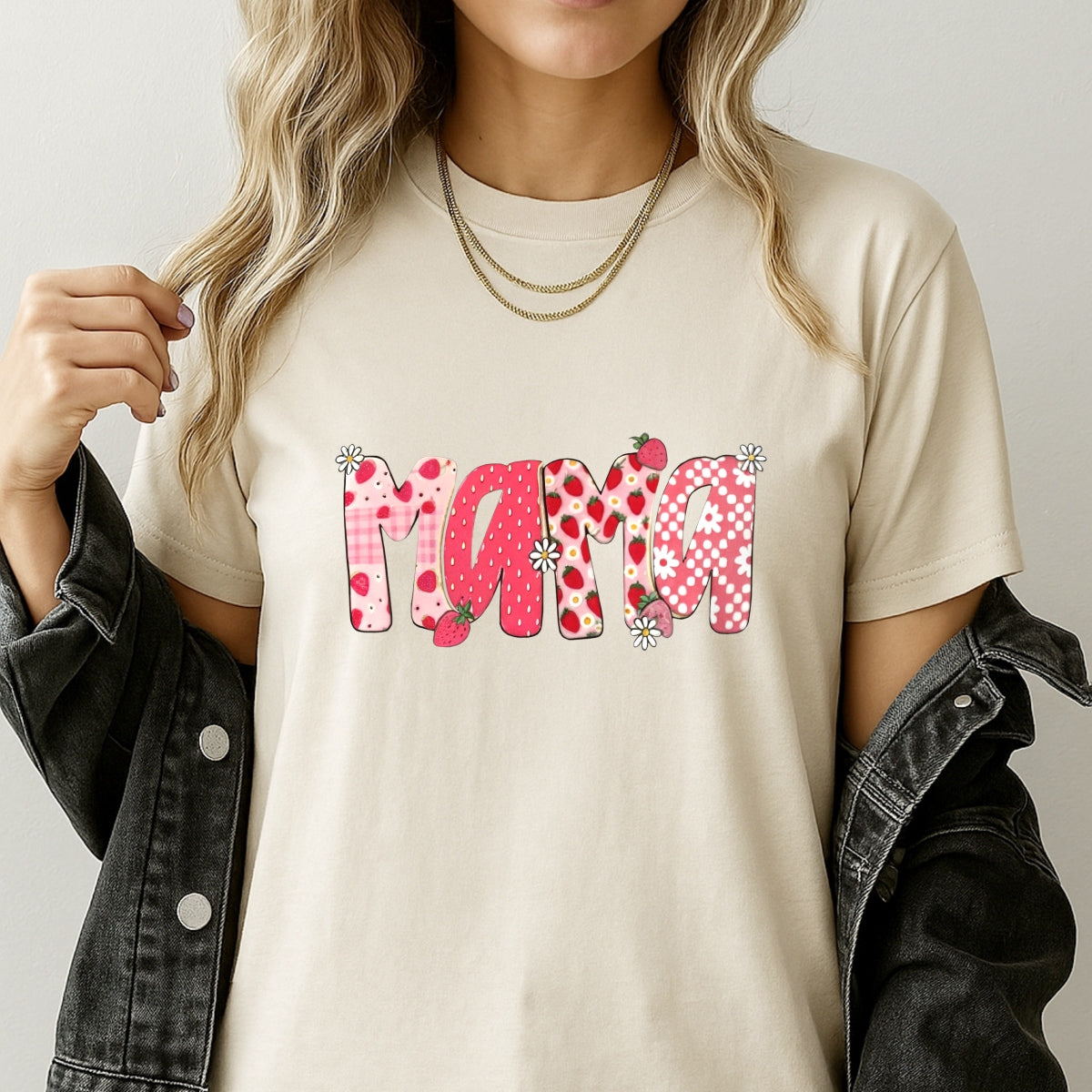 6 PCS Set DTF Heat Transfer Iron On Sticker - Floral, Checkered, Striped & Strawberry Mama Letters - Custom Mothers Day Gift for T-Shirts, Tote Bags, Hats DIY Decoration