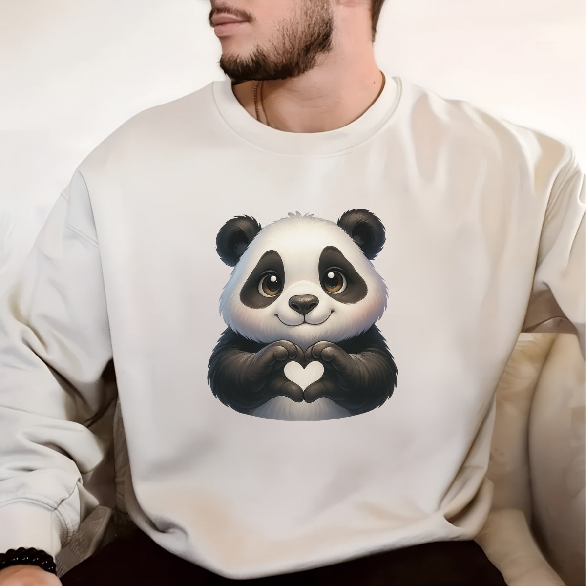DTF Heat Transfer Iron On Sticker,Cute Panda with Heart Hands Design for DIY Shirt, Tote Bag, Animal Lover Gift, Aesthetic Graphic Patch