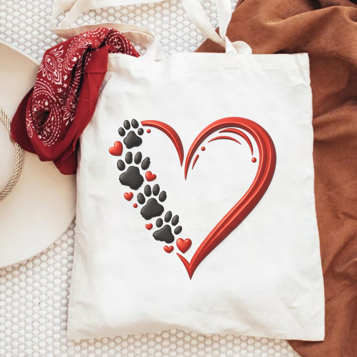 Dog Paw Heart DTF Transfer for T-Shirts ,  Pet Lover Heat Press Iron On Decal , Cute Animal Paw Print Vinyl ,  DIY Apparel Design for all , Ready to Press