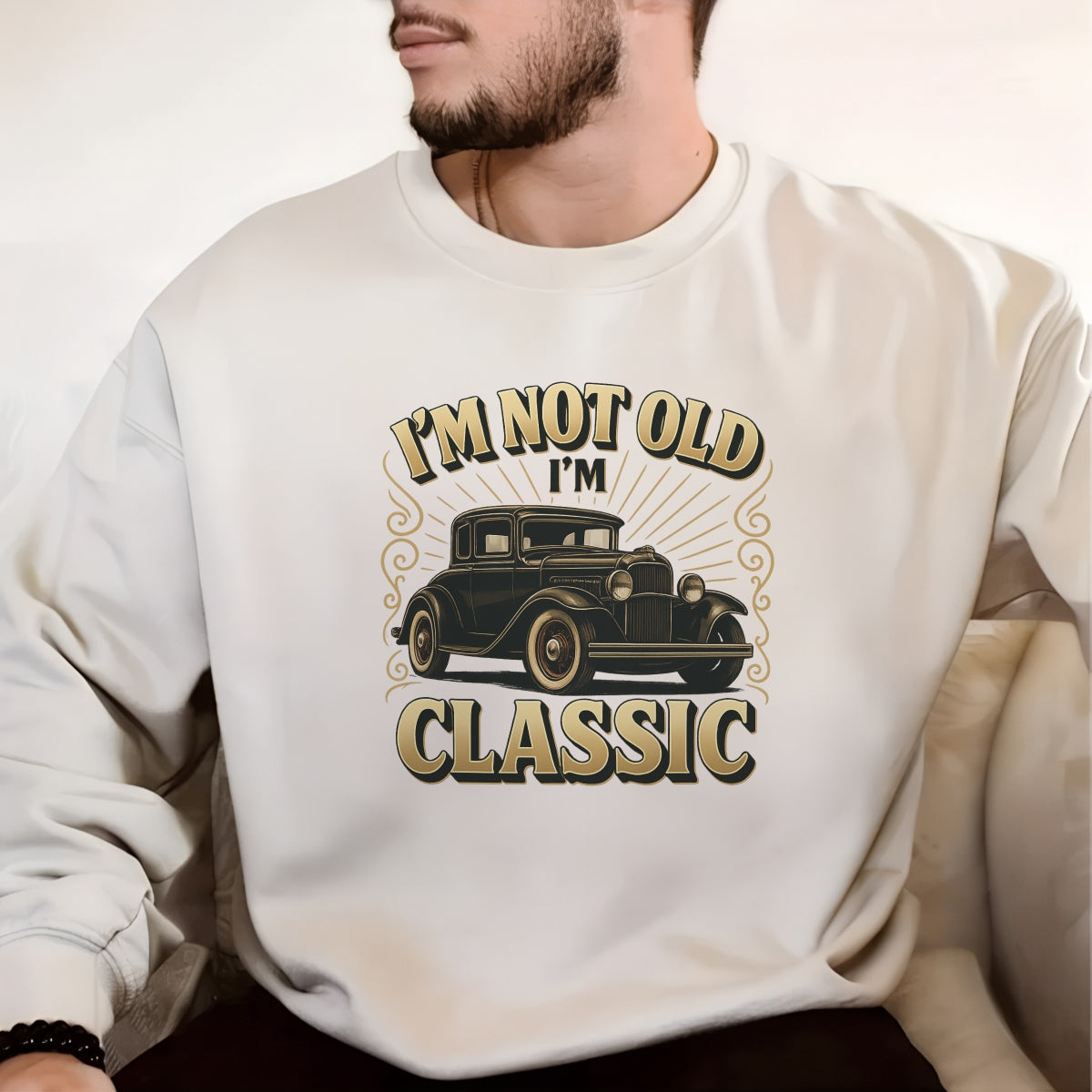 Funny Vintage Car DTF Transfer ,  "I’m Not Old, I’m Classic" Iron On,  Retro Auto Graphic for T-Shirt, Sweatshirt, Hoodie , Heat Press Ready