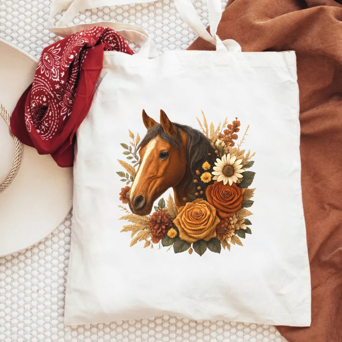 Realistic Horse DTF Transfer , Autumn Floral Western Iron On Decal for T-Shirts, Hoodies, Tote Bags , DIY Heat Press Animal Print for Country Cowboy Style