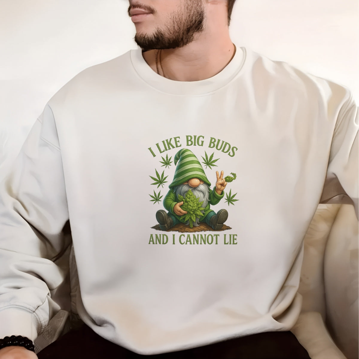 Funny Gnome Weed DTF Transfer for T-Shirts , “I Like Big Buds” Iron-On Heat Transfer , 420 Humor Graphic, Cannabis Lover Gift, DIY Shirt Decal for Men and Women