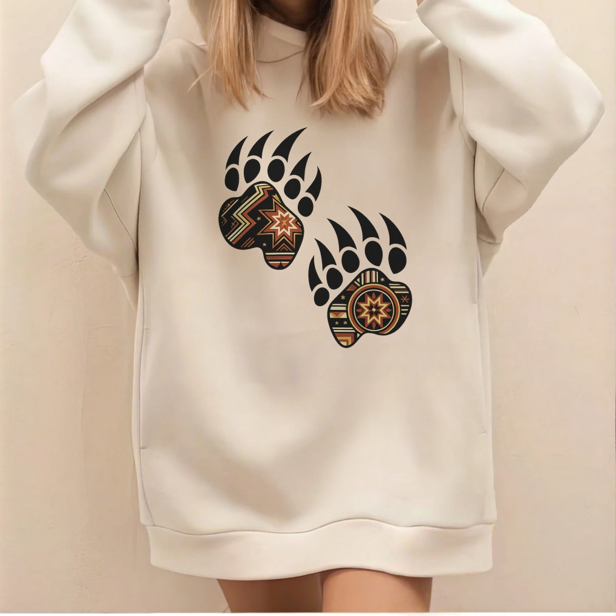 DTF Heat Transfer Iron On Sticker , Bear Paw Print, Tribal Ethnic Style, Geometric Star Patterns, for Clothing Jeans T-Shirt Boots Hat Bag Backpack