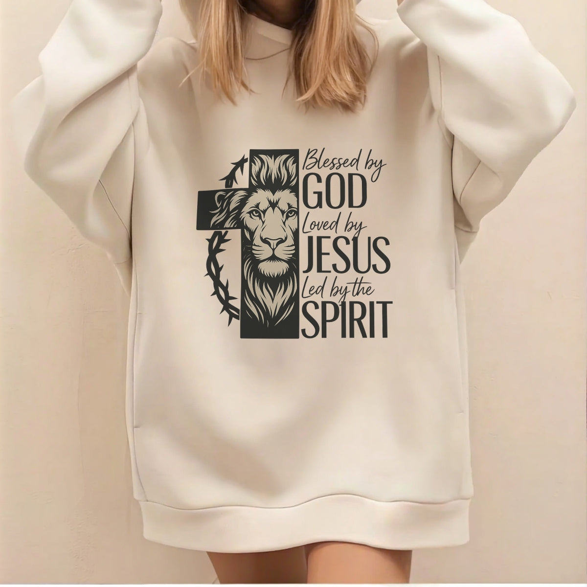 Christian Lion Cross DTF Transfer, Blessed by God, Loved by Jesus, Led by the Spirit , Heat Press Iron-On for T-Shirts, Hoodies, Tote Bags