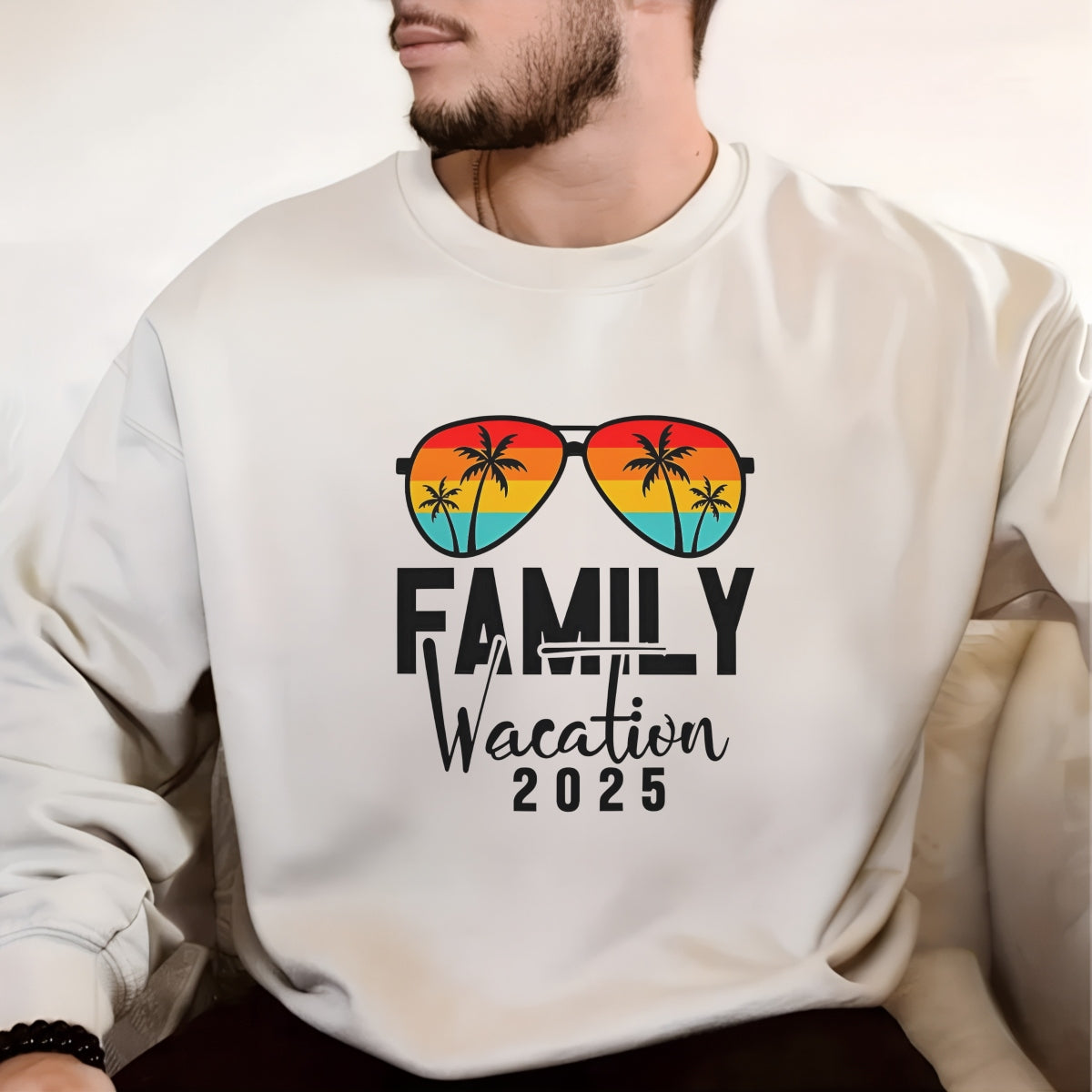 2025 Family Vacation DTF Iron-On Transfer , Beach Vibes Sunglasses Design with Gradient Lenses , Palm Tree and Sunset Sticker Waterproof Heat Press Sticker for T-Shirts, Hoodies, Tote Bags