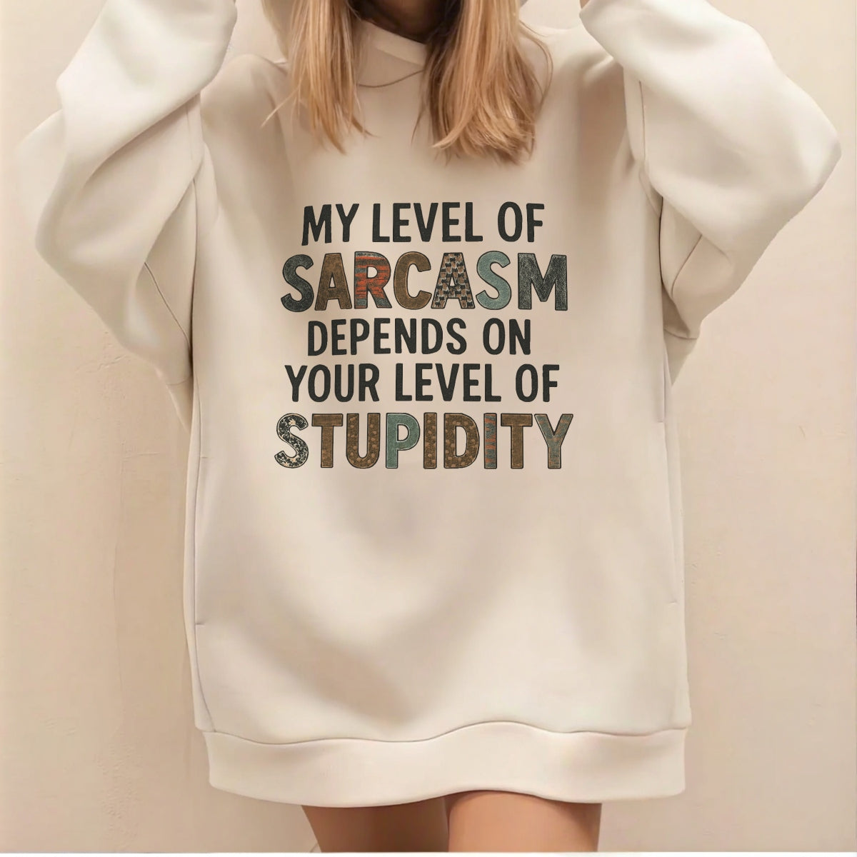 Funny Sarcasm Iron-On Transfer, ‘My Level of Sarcasm Depends on Your Level of Stupidity’,Vintage Style Heat Press Decal for T-Shirts, Bags, DIY Crafts