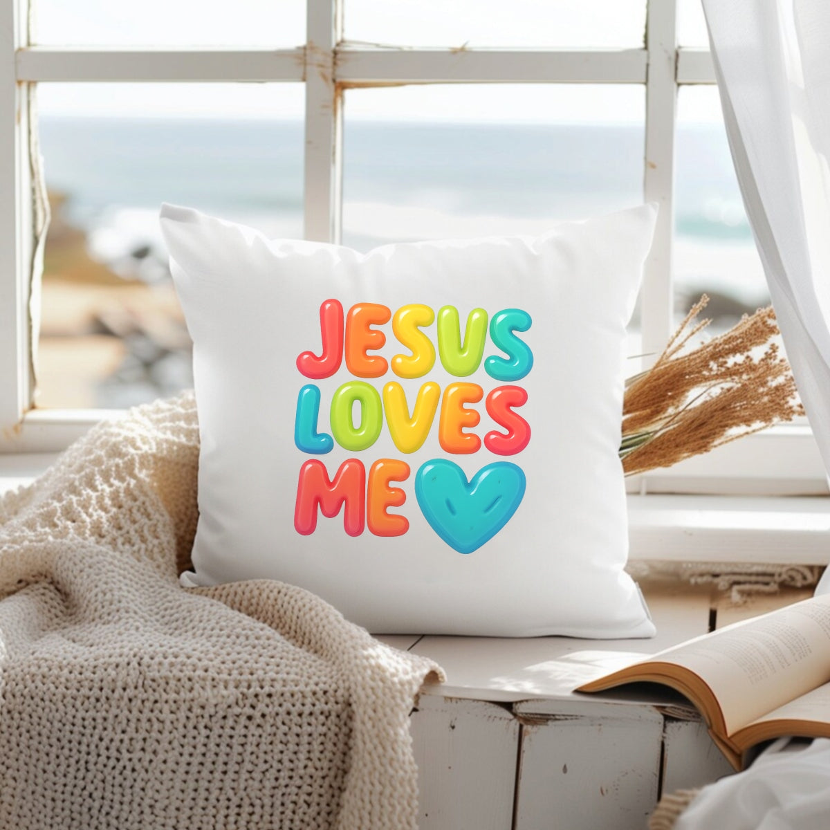 Jesus Loves Me DTF Transfer for T-Shirts,Christian Faith Heat Press Iron-On Decal, Bible Verse Religious Sublimation Print for White Tee