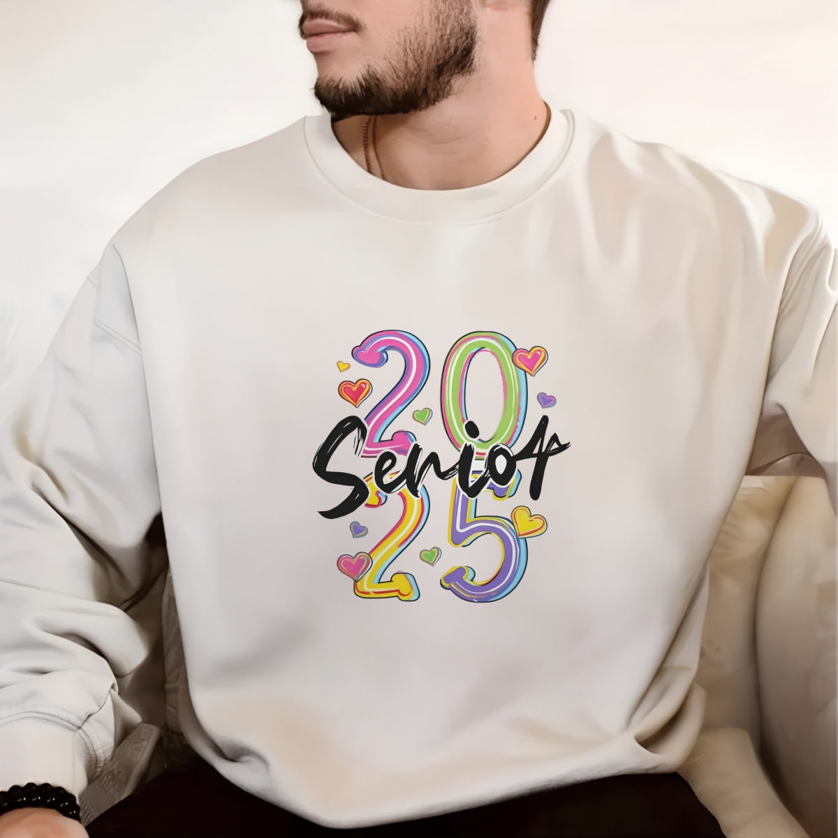 2025 Senior Year DTF Heat Transfer Sticker , Gradient Numerals 20/25 with Rainbow Hearts , Vibrant Hand-Drawn Graduation Decal for Graduation Caps, T-Shirts, Tote Bags