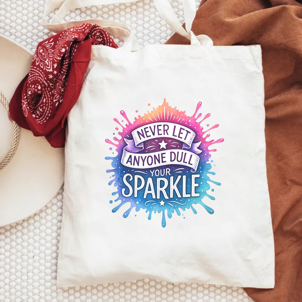 Never Let Anyone Dull Your Sparkle” DTF Transfer , Inspirational Quote Iron-On Patch for T-Shirts, Hoodies, Totes , Vibrant Glitter Effect Heat Press Decal for DIY Clothing
