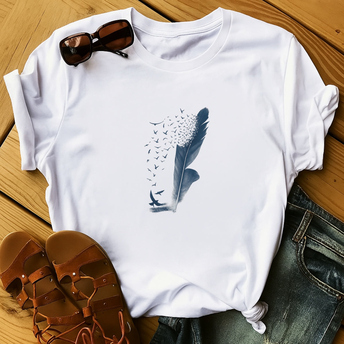 Watercolor Feather Iron On Transfers – Cute 90s Aesthetic Heat Press Decals for DIY Clothing, Washable Stickers for T-Shirts – Easy Heat Press Vinyl for Fashion