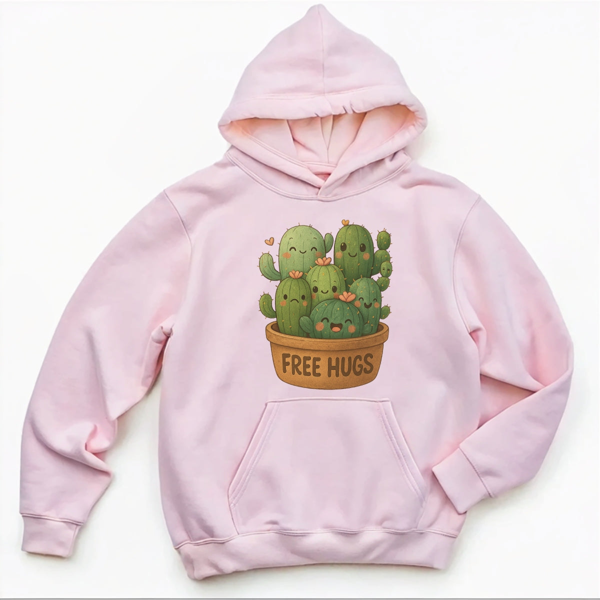 Cute Cactus "Free Hugs" Iron-On Transfer,Funny DTF Heat Transfer Patch for T-Shirts, Tote Bags, Hoodies