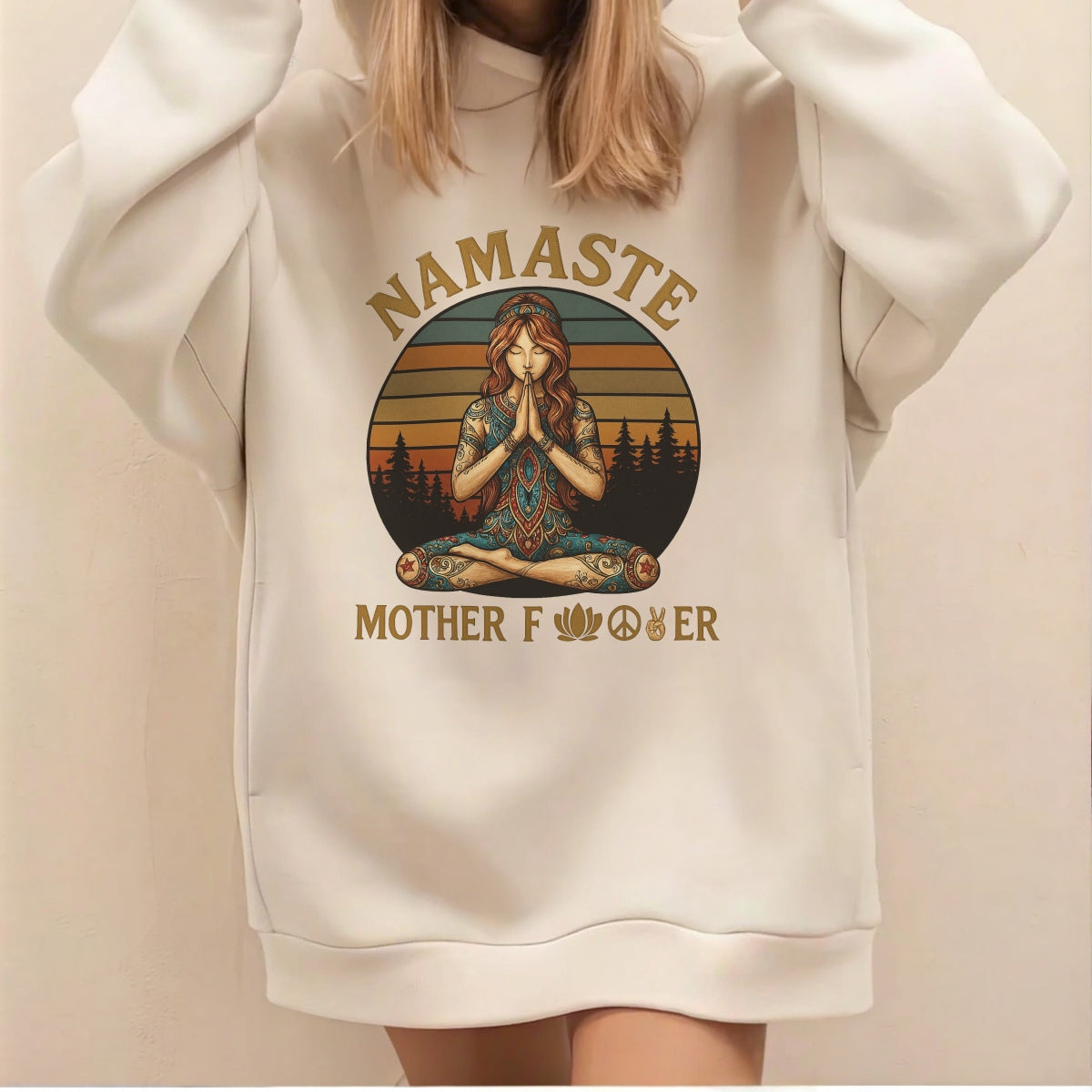 Boho Hippie Namaste Iron On Transfer, Funny Yoga Meditation Patch for T-Shirts, Retro Spiritual Peace Design, Heat Press Vinyl for DIY Clothing