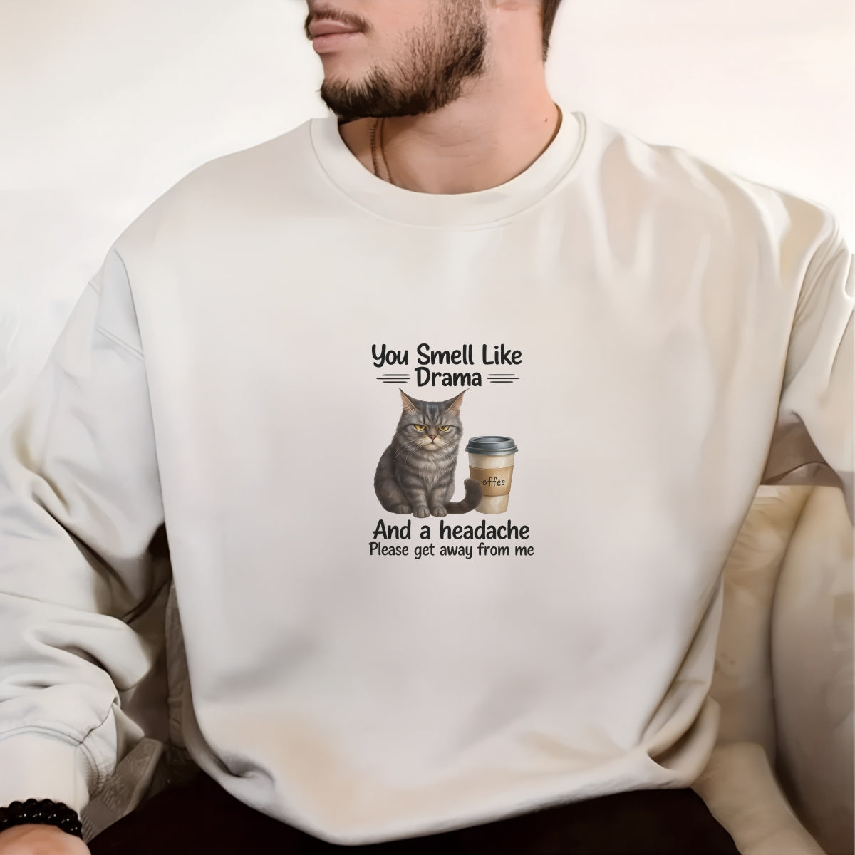 Cat DTF Transfer for T-Shirts , Funny Coffee Quote Iron-On Patch , You Smell Like Drama and a Headache , Heat Press Ready, DIY Shirt Decal for Women, Cat Lovers, Sarcastic Gift Idea
