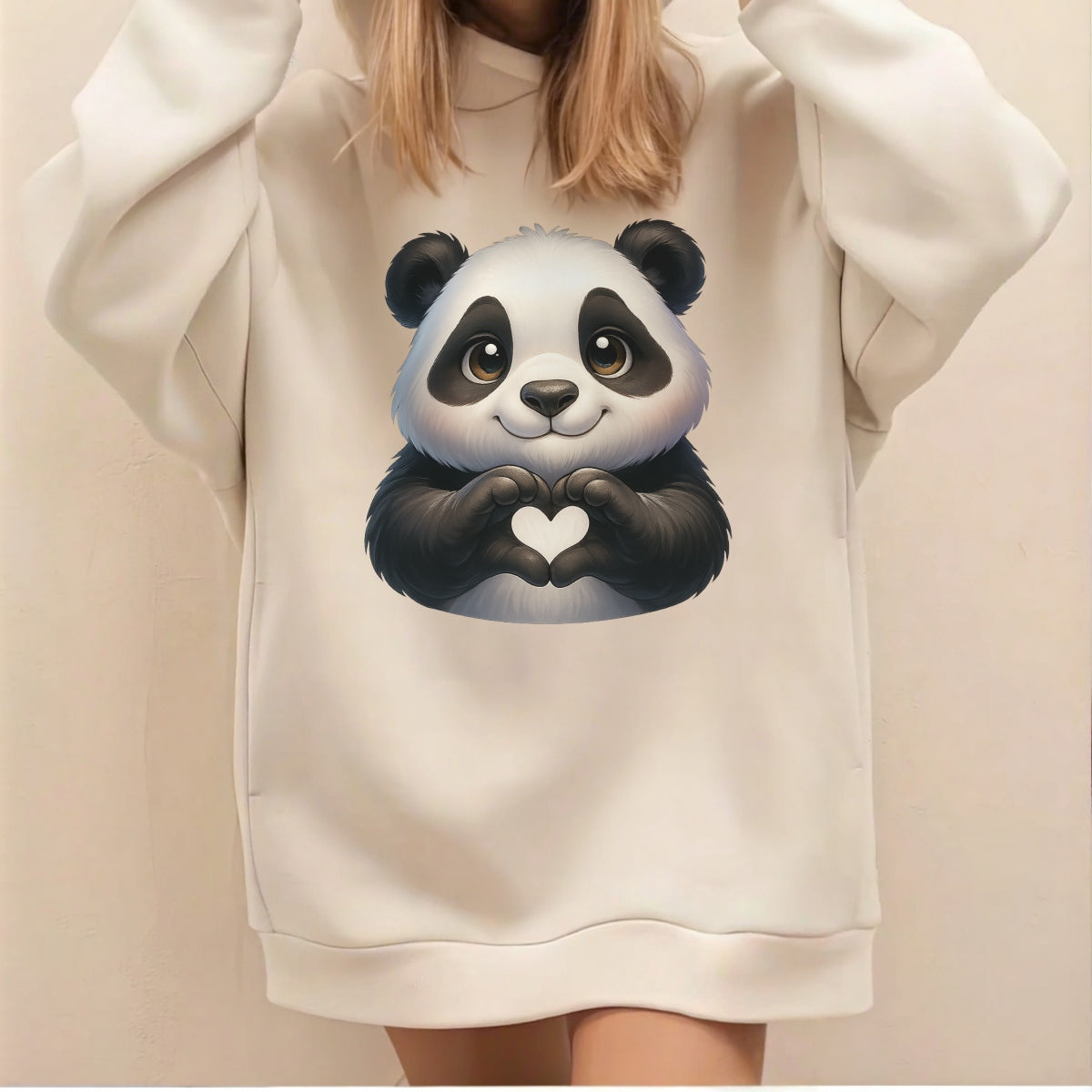 DTF Heat Transfer Iron On Sticker,Cute Panda with Heart Hands Design for DIY Shirt, Tote Bag, Animal Lover Gift, Aesthetic Graphic Patch