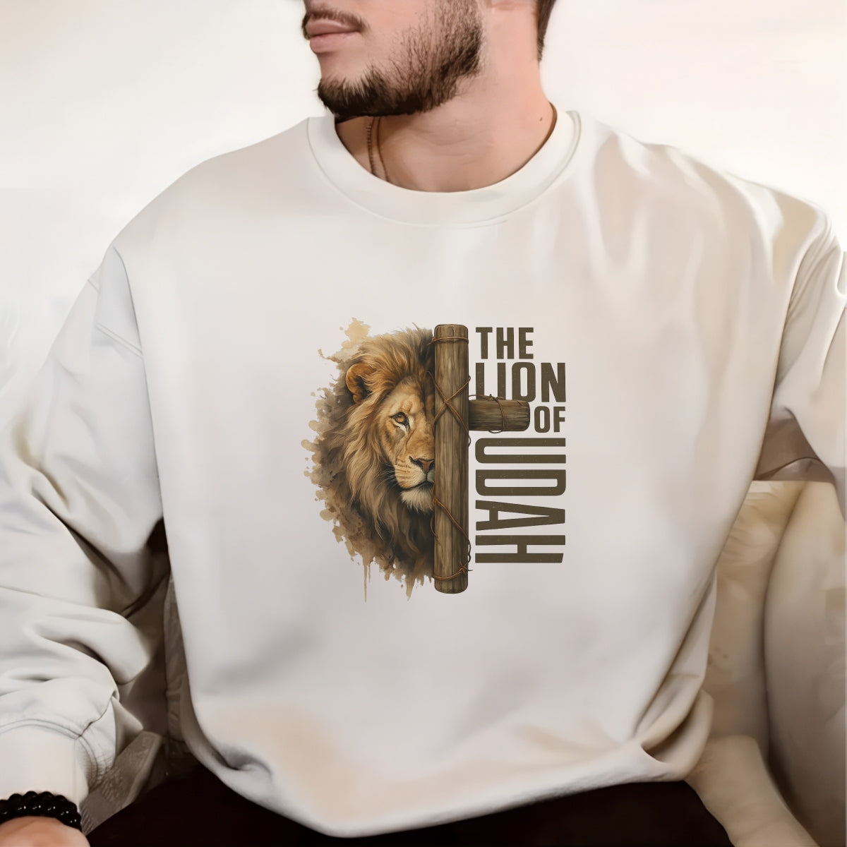 The Lion of Judah DTF Transfer,Christian Iron On Decal for T-Shirts, Bold Religious Lion Cross Design, Heat Press Ready, Faith-Based Graphic for DIY Apparel