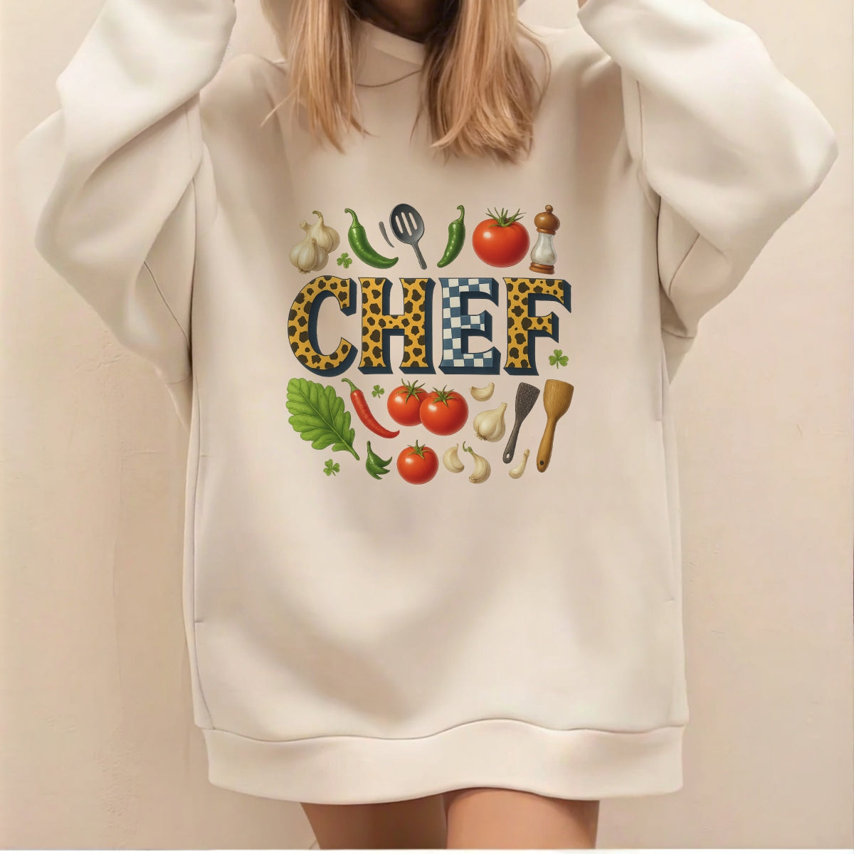 DTF Heat Transfer Iron On Sticker , Vibrant Chef, Garlic, Chili Peppers and Kitchen Tools , Wholesome Kitchen Aesthetic Sticker for Home Decor, Cooking Enthusiast Apparel and Tote Bags