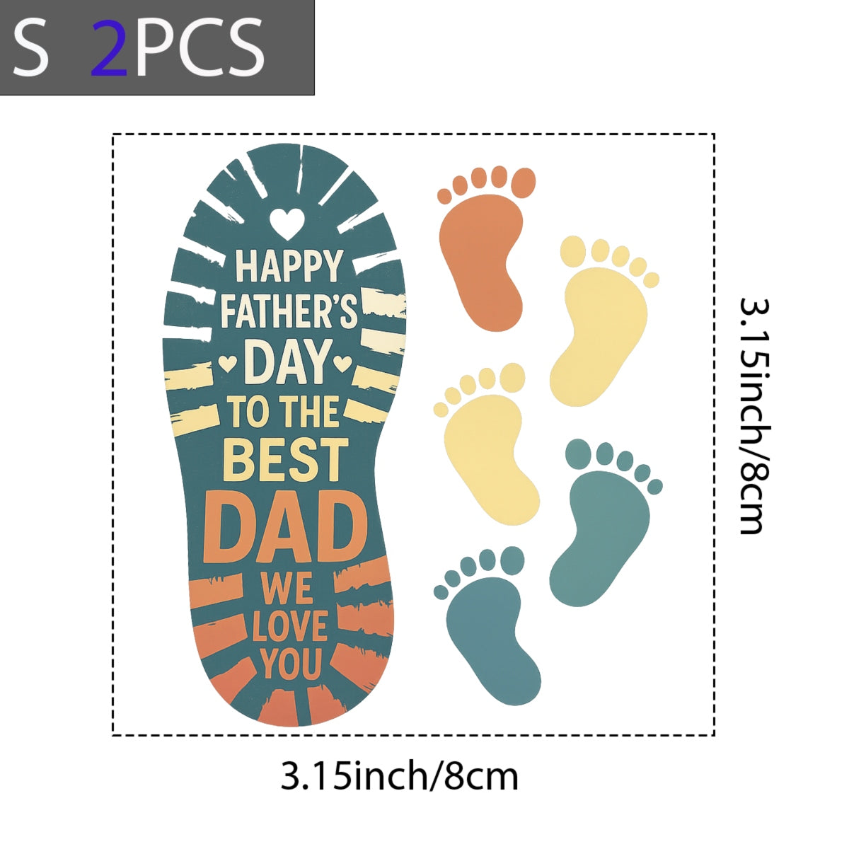 DTF Heat Transfer Iron On Sticker ,  Father's Day Footprint Design with Family Celebration ,   Multi-Color Footprints Symbolizing Family Unity ,  Heartfelt Apparel Decal for T-Shirts, Hoodies
