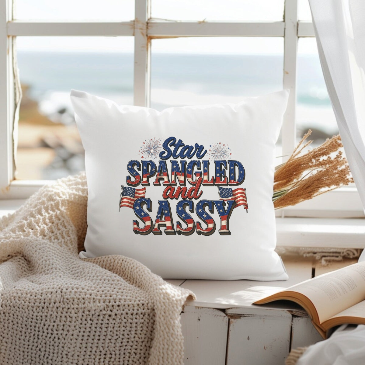 Star Spangled and Sassy DTF Transfer , Patriotic Iron-On Decal for 4th of July Shirts , USA Flag Fireworks Heat Press Design for DIY Clothing